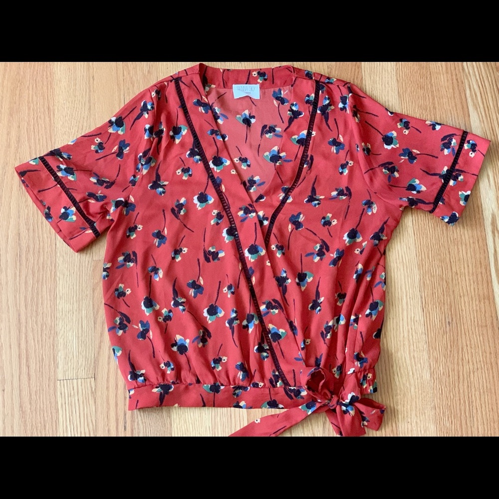 EUC SIENNA SKY ORANGE RED FLORAL BLOUSE TOP size M